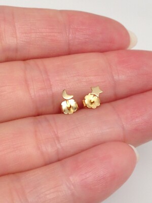 925 Sterling Silver Tiny Star & Moon Stud Earrings 2.8mm