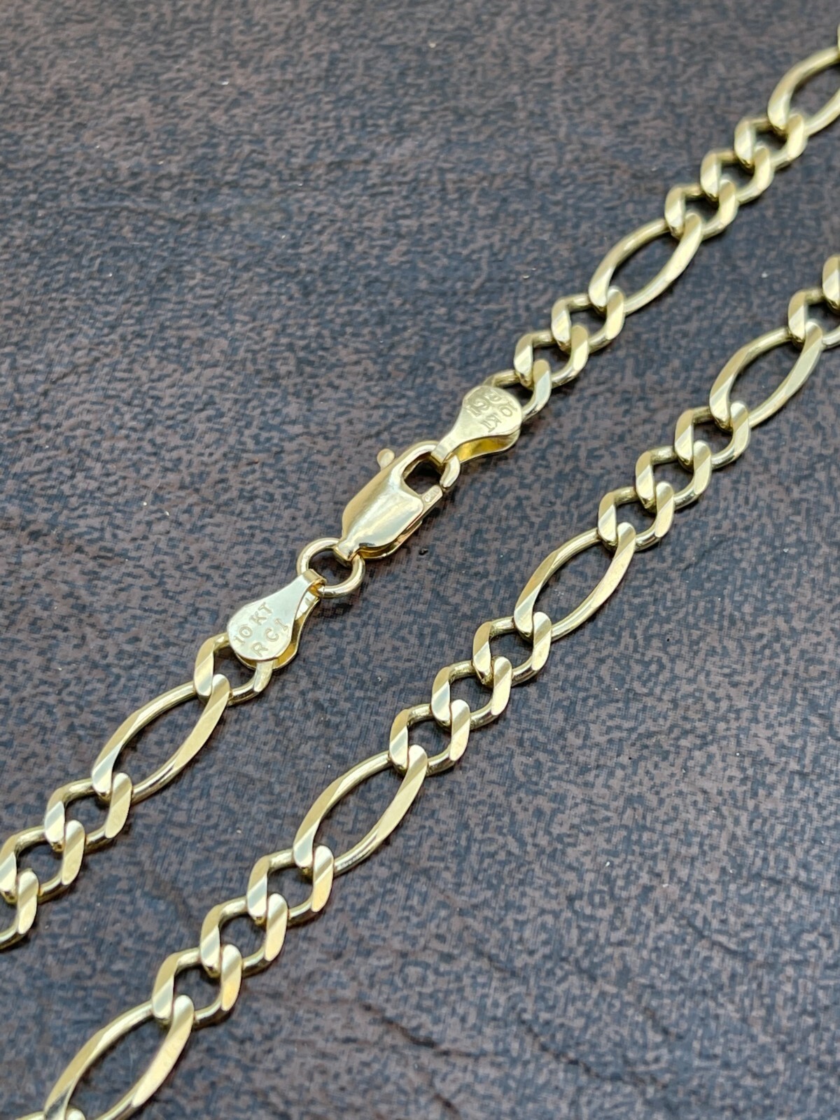 Pre-owned Necklace Solid 10k Yellow Gold Figaro Link Chain 4.5mm  For Pendant Mens 18-24"