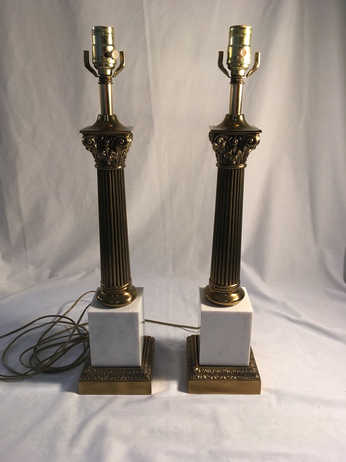 Vintage Westwood Industries Empire Style Brass & Marble Lamps, Pair