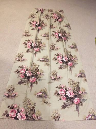 Mid Century PINK Tan Gold  Floral  Estate VTG Barkcloth Era Drape Curtain Retro