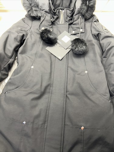 Pre-owned Moose Knuckles Women's Stirling Down Parka Jacket With Fur Trim Hood, Black Sm