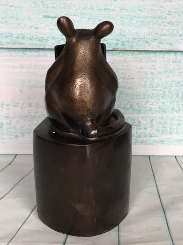 Bronze Doorstop Mouse Reading a Book Sitting on Cheese Door Stop