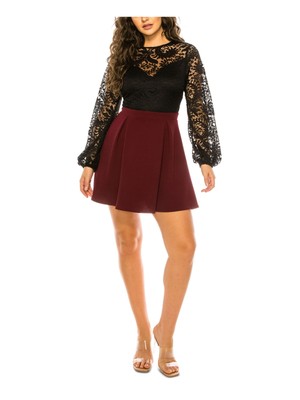 

B DARLIN Womens Maroon Scuba Balloon Sleeve Mini Fit + Flare Dress Juniors