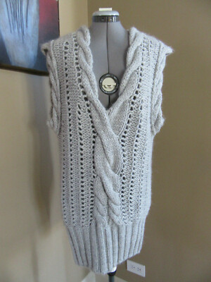 New Alexander McQeen Oversized Sleeveless Gray V Neck Sweater Top Sz Small
