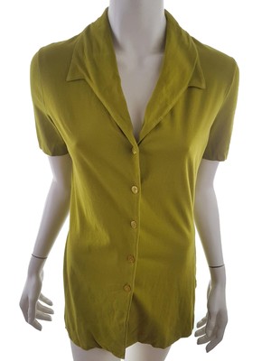 Sisley  Size S Green Buttoned Tunic Blouse Cotton 100% Short Sleeve