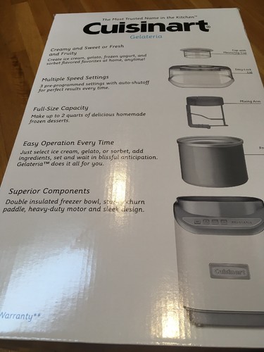 Cuisinart Ice Cream Maker 2 qt. 3-Setting Control Panel Automatic Shutoff White