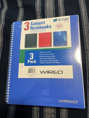 Top Flight 3 Subject Notebooks 3-Pack Plain/Patterned College-Ruled SEALED 