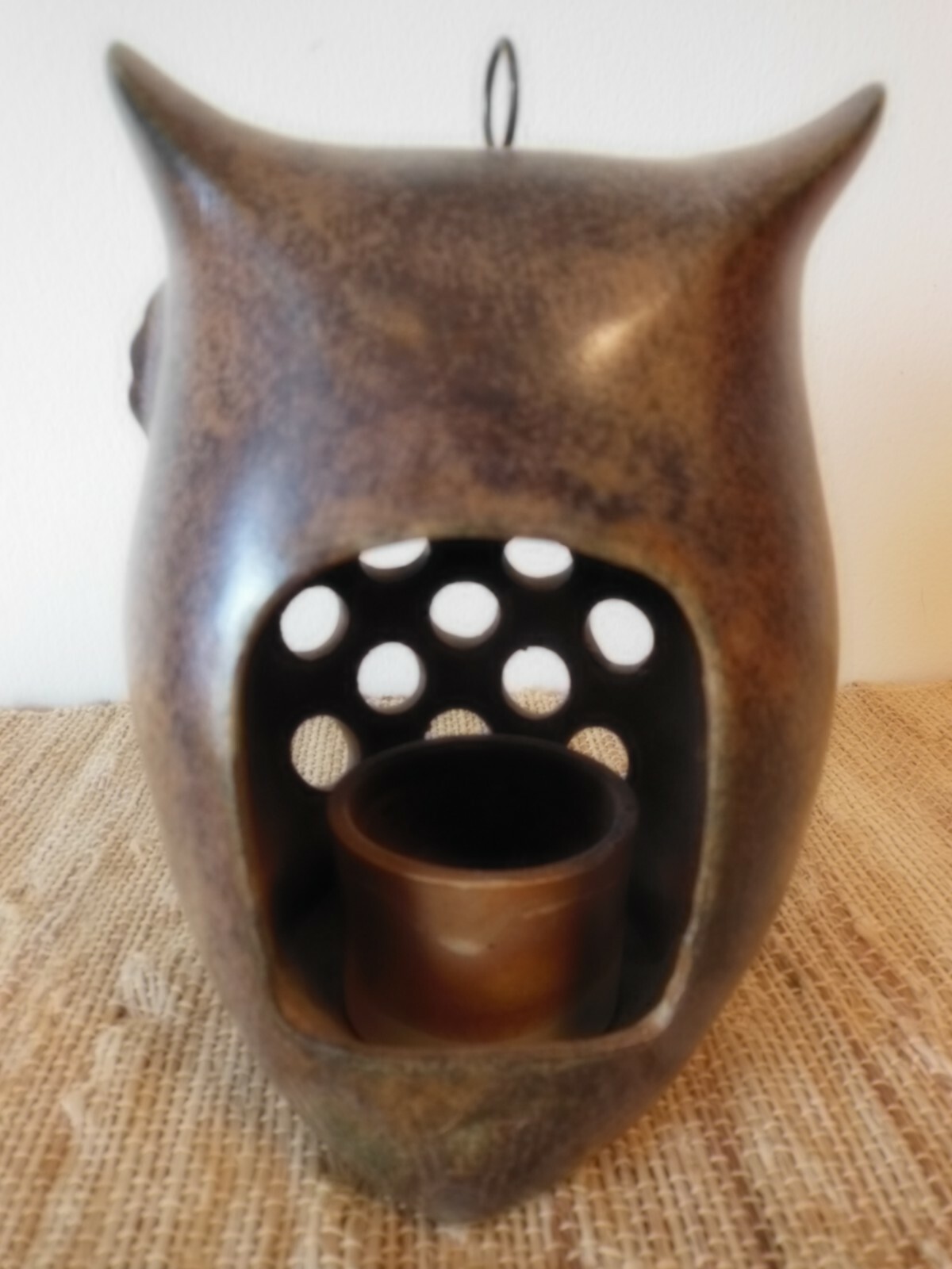 Otagiri Ardco Owl Votive Candle Holder Pottery Japan Cut Outs Mid Century Modern
