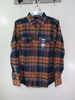 New Mens George Flannel Shirt Size XS 30 32 Brown Blue Plaid Buttons Long Sleeve