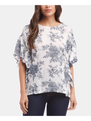 Женская блузка с вышитыми рюшами на рукавах и драгоценным камнем на шее от КАРЕН КЕЙН