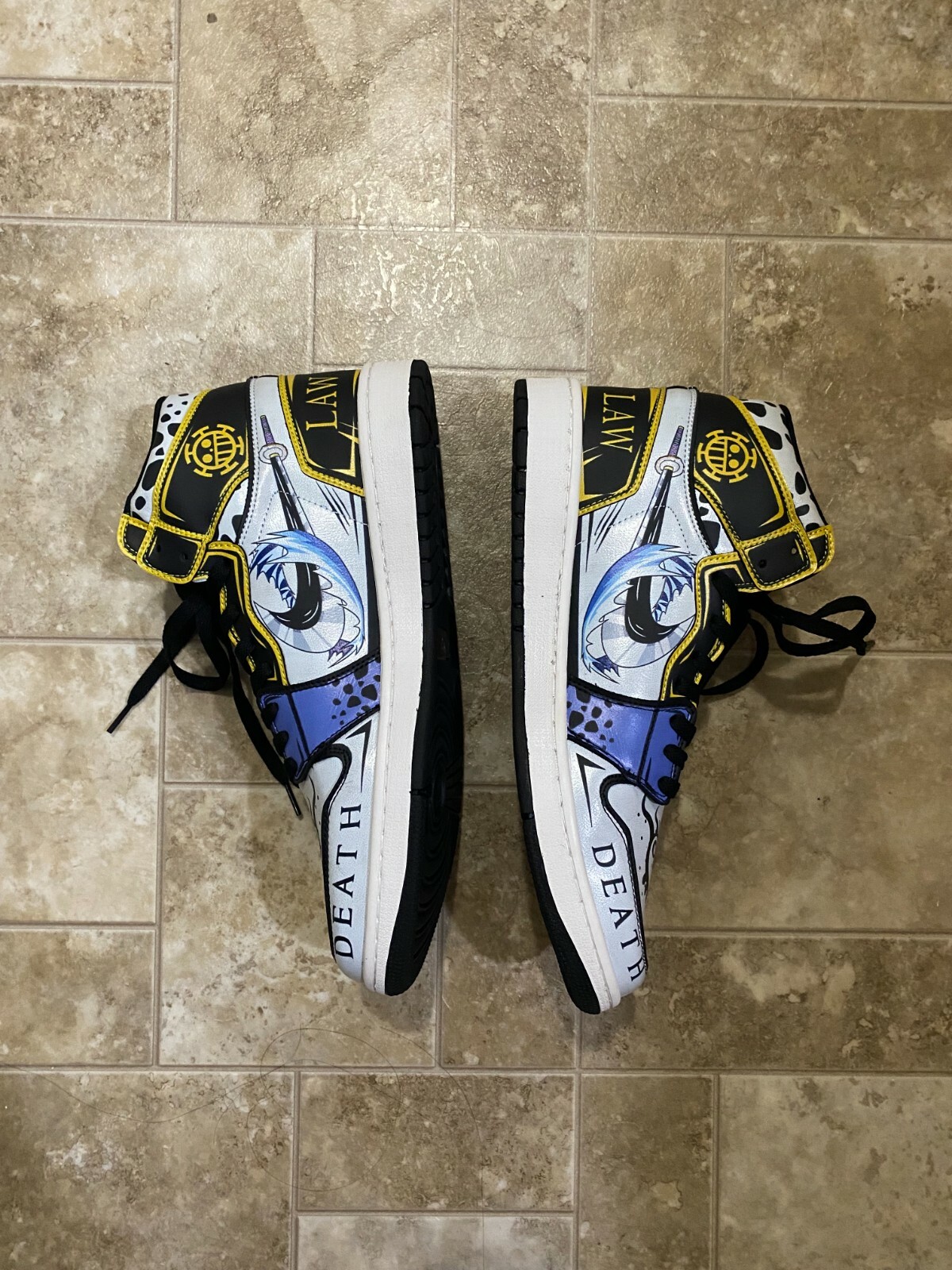 New Custom Anime Jordan 1 Shoes White Black Blue Yellow One