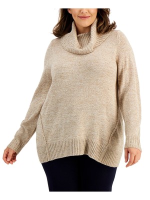 

Женский бежевый вязаный свитер с длинными рукавами и воротником-хомутом KAREN SCOTT Plus