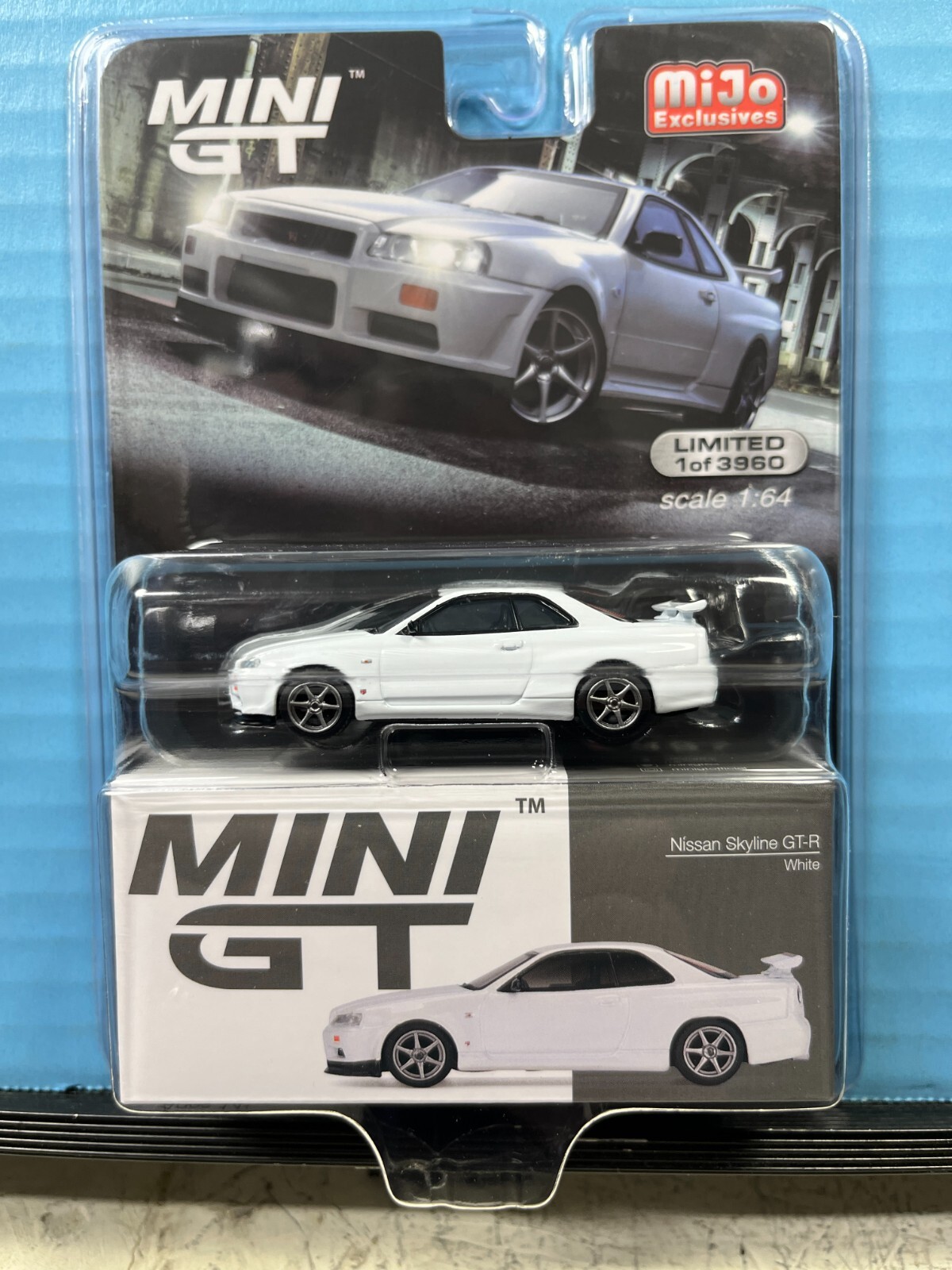 1/64 MINI GT MIJO EXCLUSIVES NISSAN SKYLINE GT-R (R34) WHITE