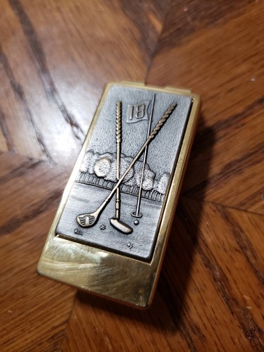 Vintage Anson Goldtone GOLFING GOLF CLUBS Money Clip
