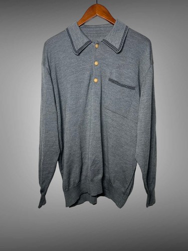 Versace Classic V2 Vintage Gray Black Wool Button Sweater