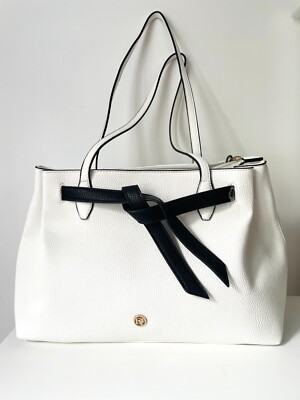 La Diva Brand White and Black Faux Leather Shoulder Handbag
