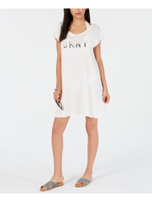 

DKNY Женский Белый Эластичный Купальник С Круглым Вырезом С Логотипом Накидка L\XL