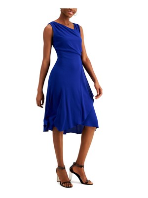 

KENSIE Женское синее платье миди с запахом и асимметричным вырезом без рукавов, Синий