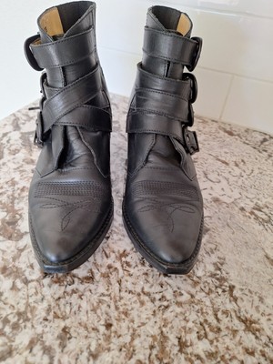 Toga Pulla Womens Belted Cowboy Ankle Boots Black And Size 6us 36 Eu