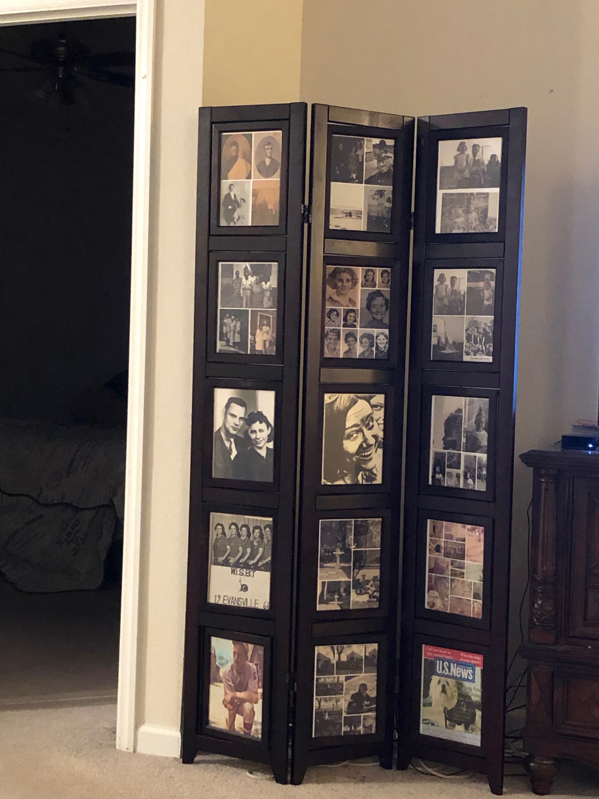 Memories Double Sided Photo Frame Room Divider Rosewood 3 Panel 8 x