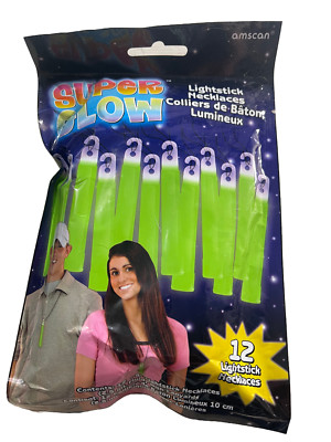 12pks SUPER GLOW Lightstick Glow Sticks Necklaces -Red, Pink, Blue, Green
