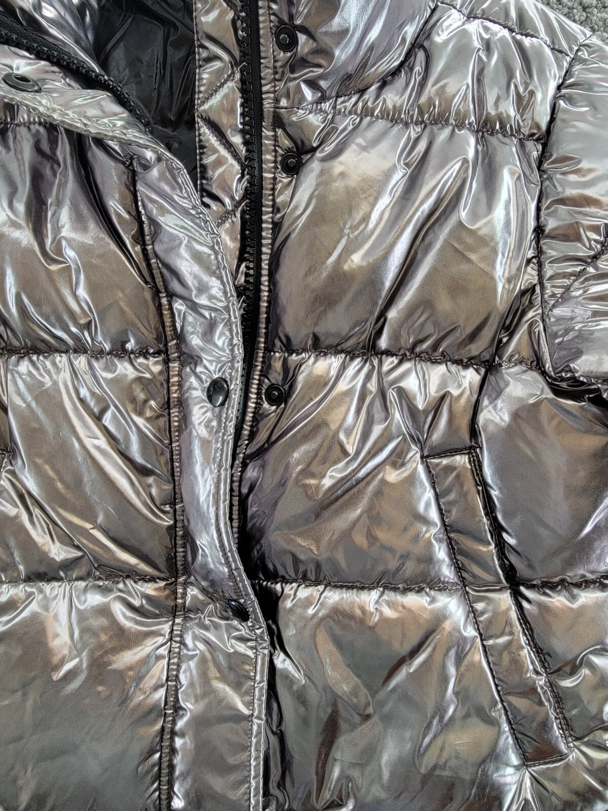 AQUA Metallic Puffer Coat Women's XS Metal Quilted Side Pockets Snap Zip Closure - Picture 9 of 17