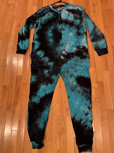 Mens XL Tie Dye Green/Black Union Suit/Pajama: See Measurments