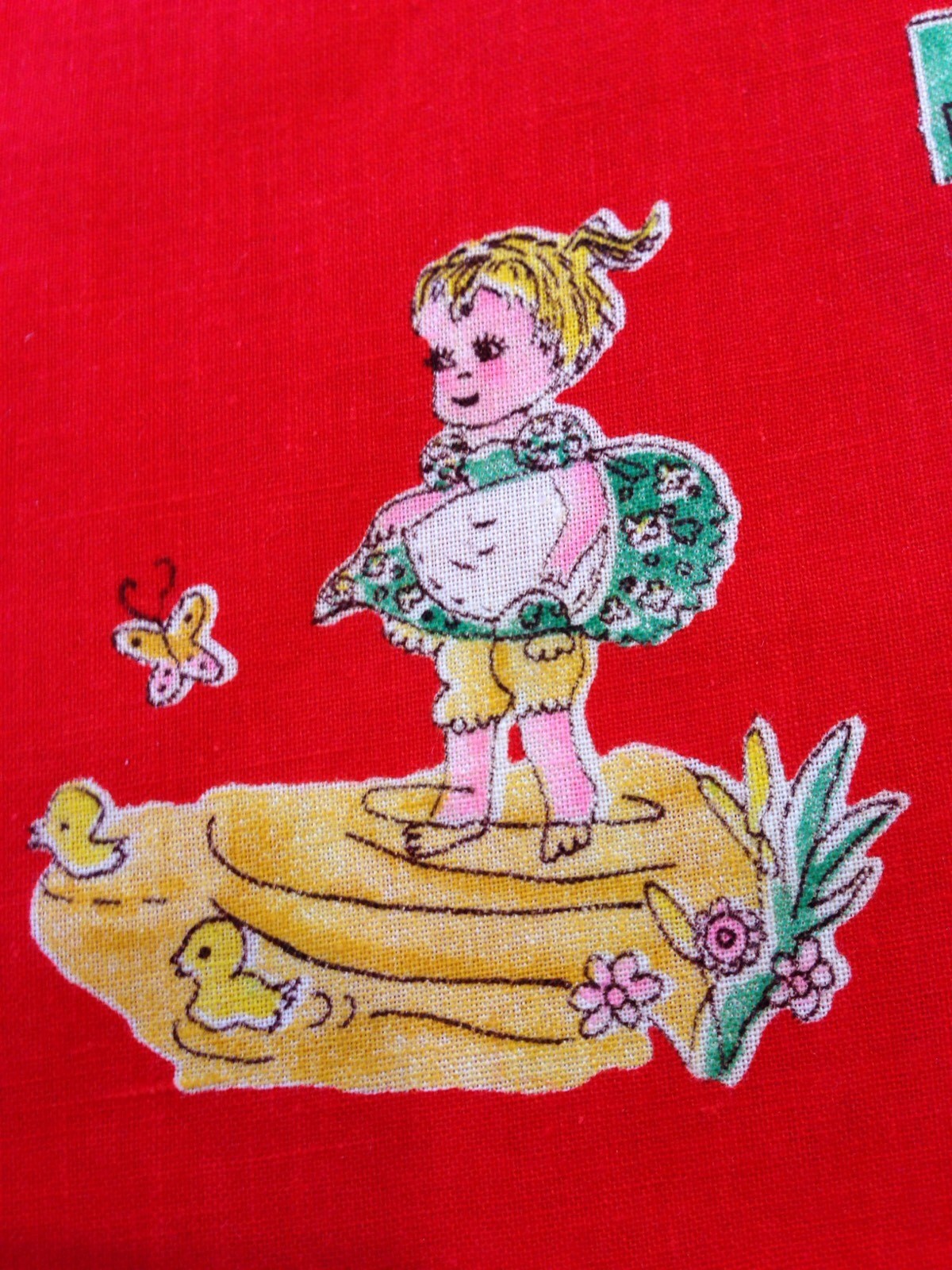 Vintage Children's Red Cotton Fabric Summertime Fishing Boys Girls 1 yard by 42