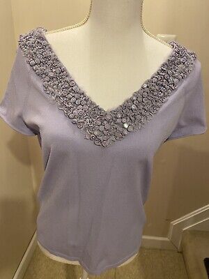 Dana Buchman Lilac Purple Sequin Embellished Knit Top. Size XL. NWT.