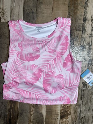 NWT Cabana Crown & Ivy  Bra Tank Top Pink Palm Size Junior XL Active Wear Yoga