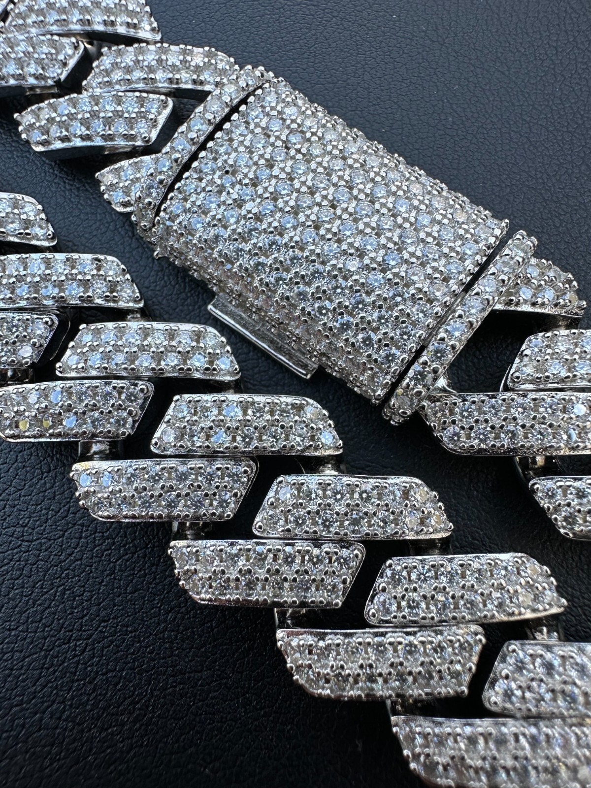 MOISSANITE Real Miami Cuban Link Prong Chain Iced Hip Hop 925 Silver Necklace