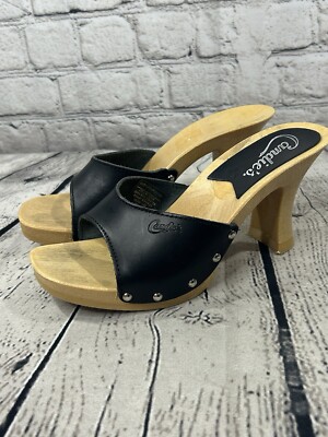 Candies VTG 1980's Original Sandals Black High Heeled Slides Women s 7/38 Italy