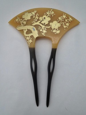 Antique Japanese Meiji Hair Comb Makie 1880-1900 Gold Flowers