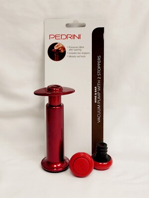 PEDRINI Wine Vacuum Pump With 2 Stoppers Red Metallic Finish Wine & Bar Preserve