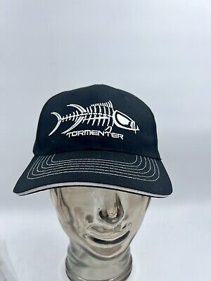 Tormenter Ocean Fishing Gear Black Fish Skeleton Embroidered Black Strapback Hat