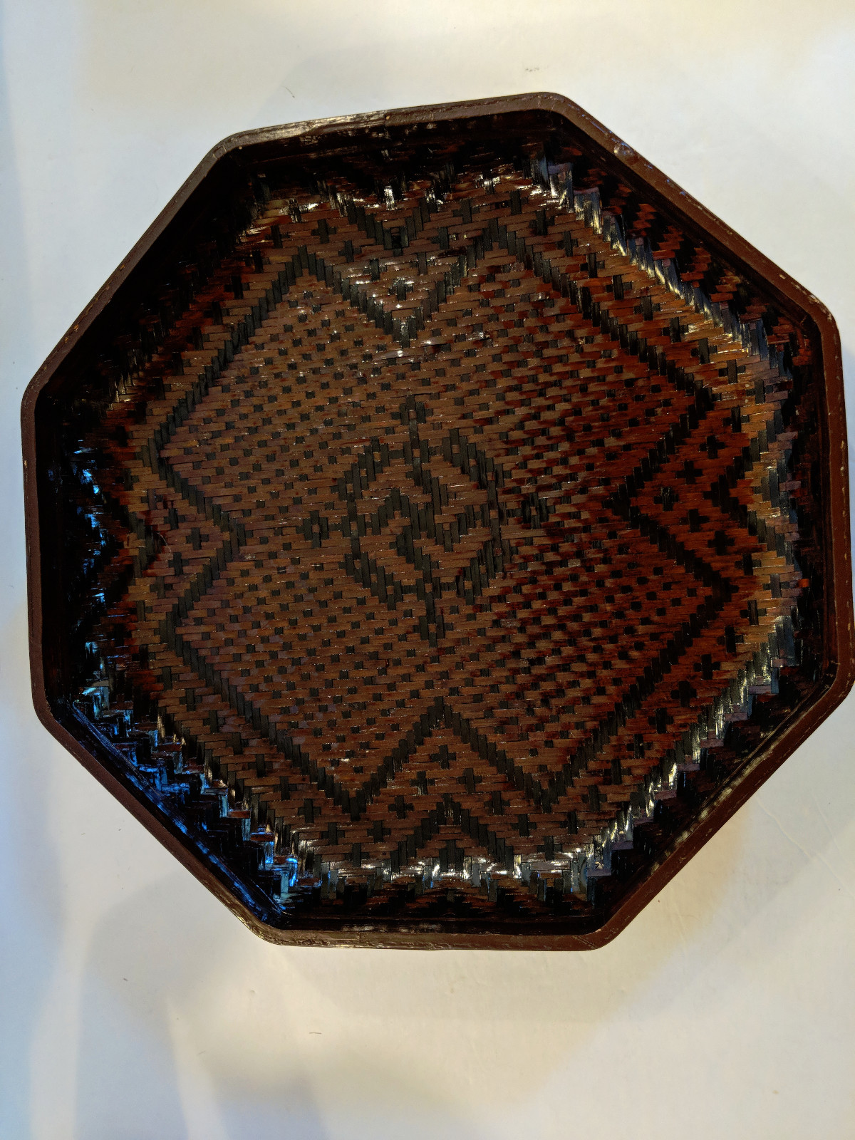 Vintage Maitland Smith Octagonal Wood and Wicker Asian Wedding/Dowry Box