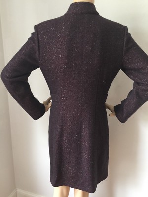 Pre-owned St. John's Bay St John Knit Long Jacket Topper Sz 14 Long Tweed Hematite Melange Wool In Black, Lara Red, Gold Shimmer