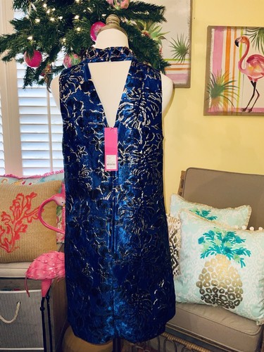 Pre-owned Lilly Pulitzer Brandi Shift Blue Twilight Floral Brocade $278 Size 10,14 In Multicolor
