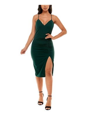 ИЗУМРУДНОЕ женское платье с зеленой гофрированной юбкой на тонких бретельках XXS