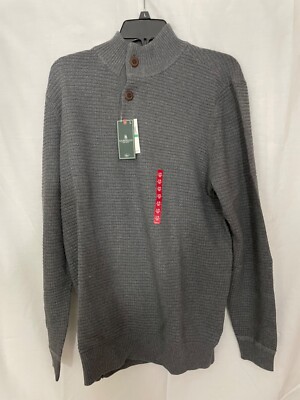 G.S.Bass & Co. Griffin Heather Woven knit Waffle Pullover Henley Men's L