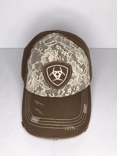 Baseball Cap Lace Overlay Brown Distressed
