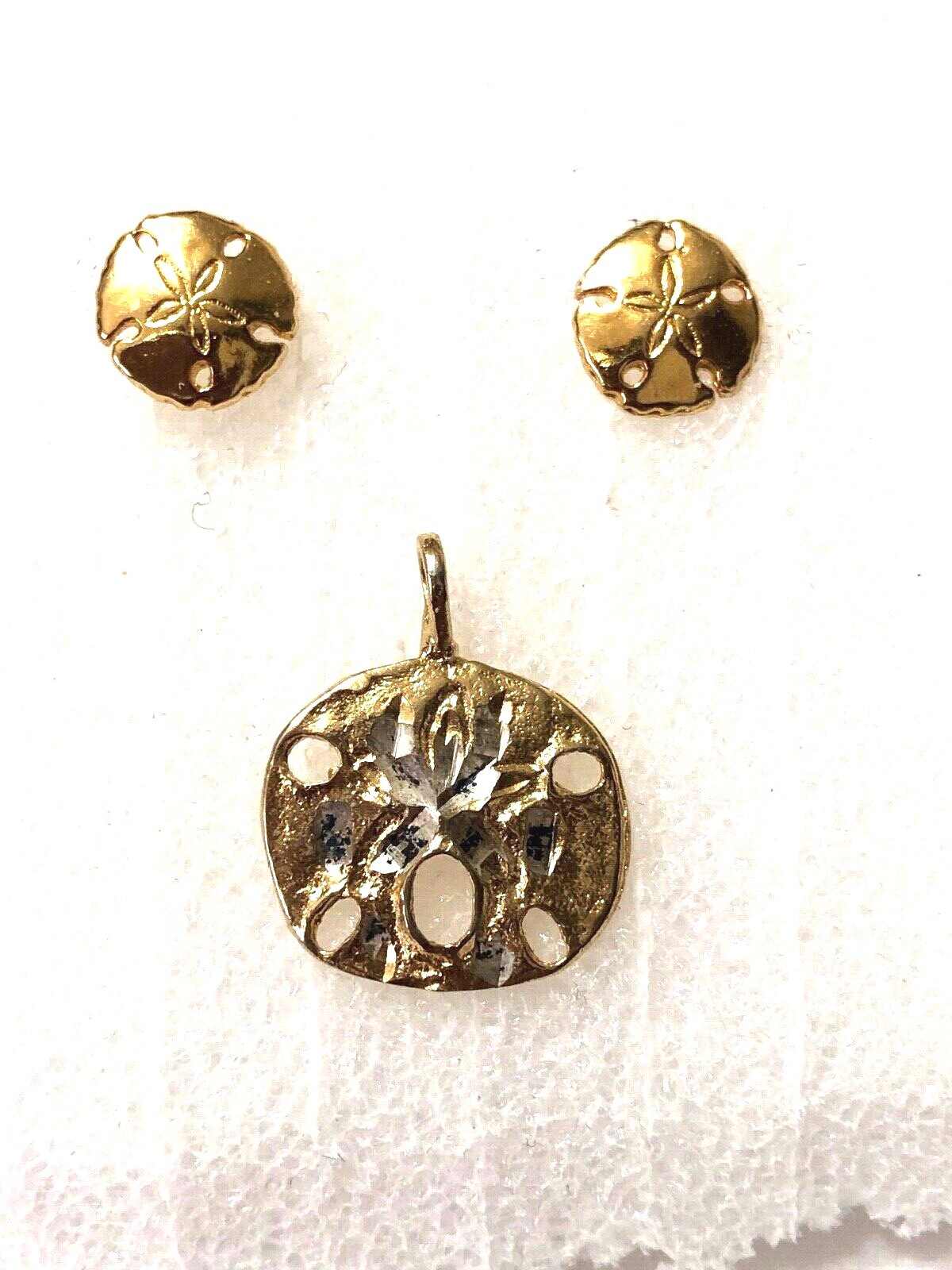 14K over Sterling Silver Vermeil Sand Dollar Pendant & Post Pierced Earrings