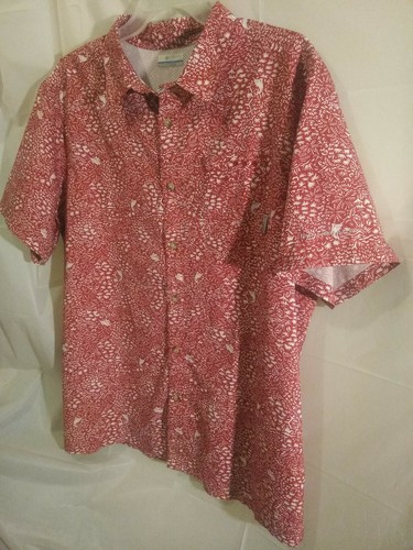 Mens Columbia Shirt Performance Fishing Gear Red and White Size XL/TG