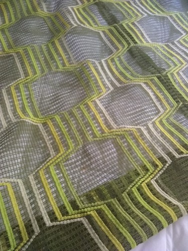 Midcentury Valance fabric green yellow see though Vintage