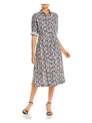 

T TAHARI Женское платье чайной длины цвета слоновой кости с воротником и длинными рукавами, Цвет слоновой кости