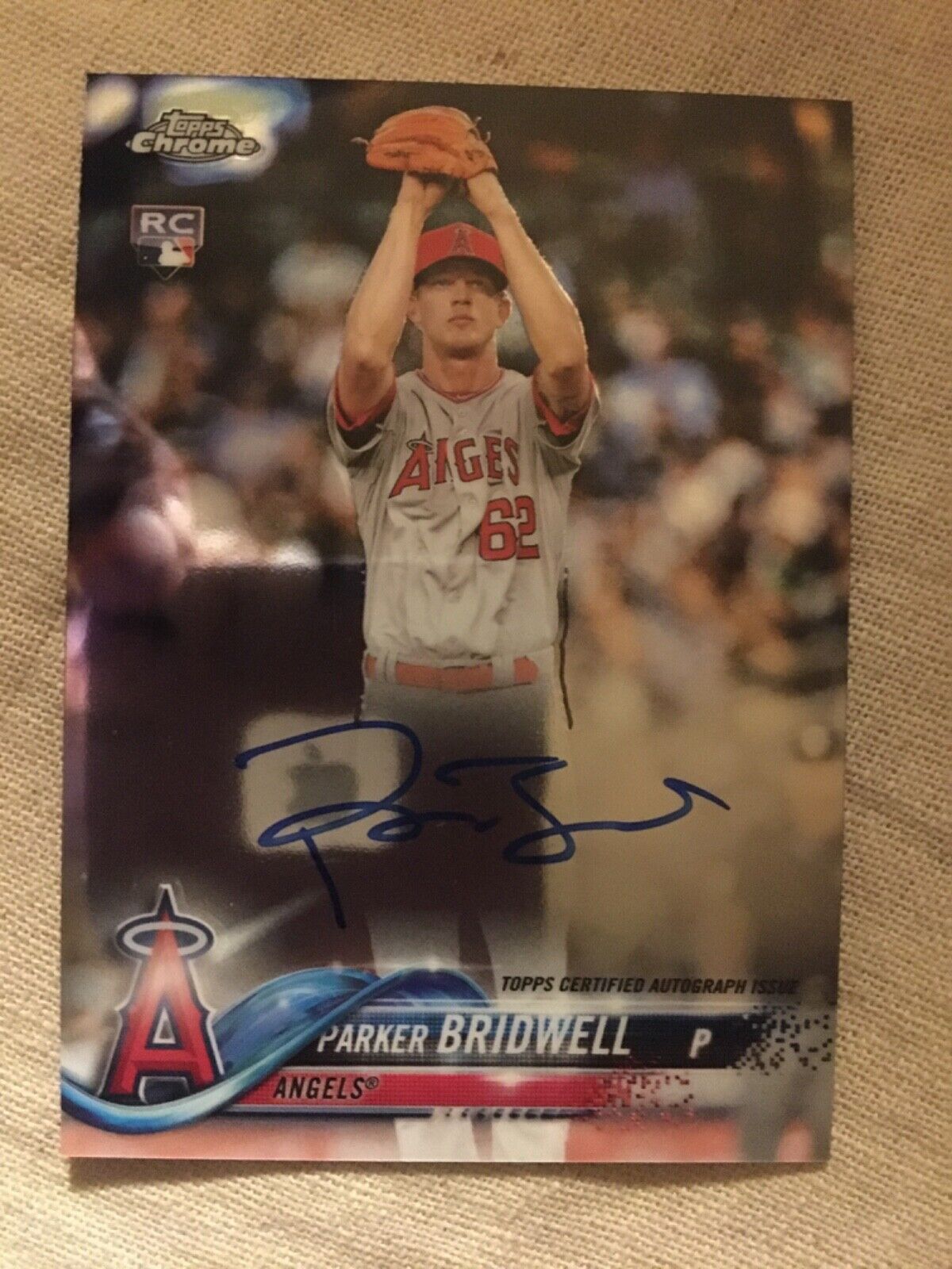 2018 Topps Chrome Autograph Angels Parker Bridwell Rookie Card #RA-PBR. rookie card picture