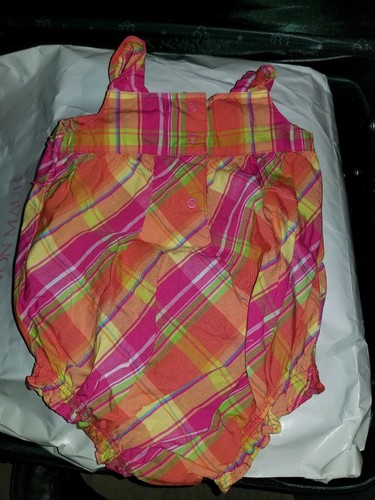 BABY GIRL 3 MONTH CARTER'S PLAID BUBBLE ROMPER OUTFIT PINK ORANGE RUFFLE