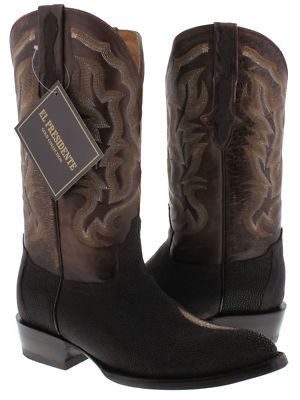 Pre-owned El Presidente Mens Western Cowboy Boots Brown Real Stingray Diamond Skin Leather J Toe