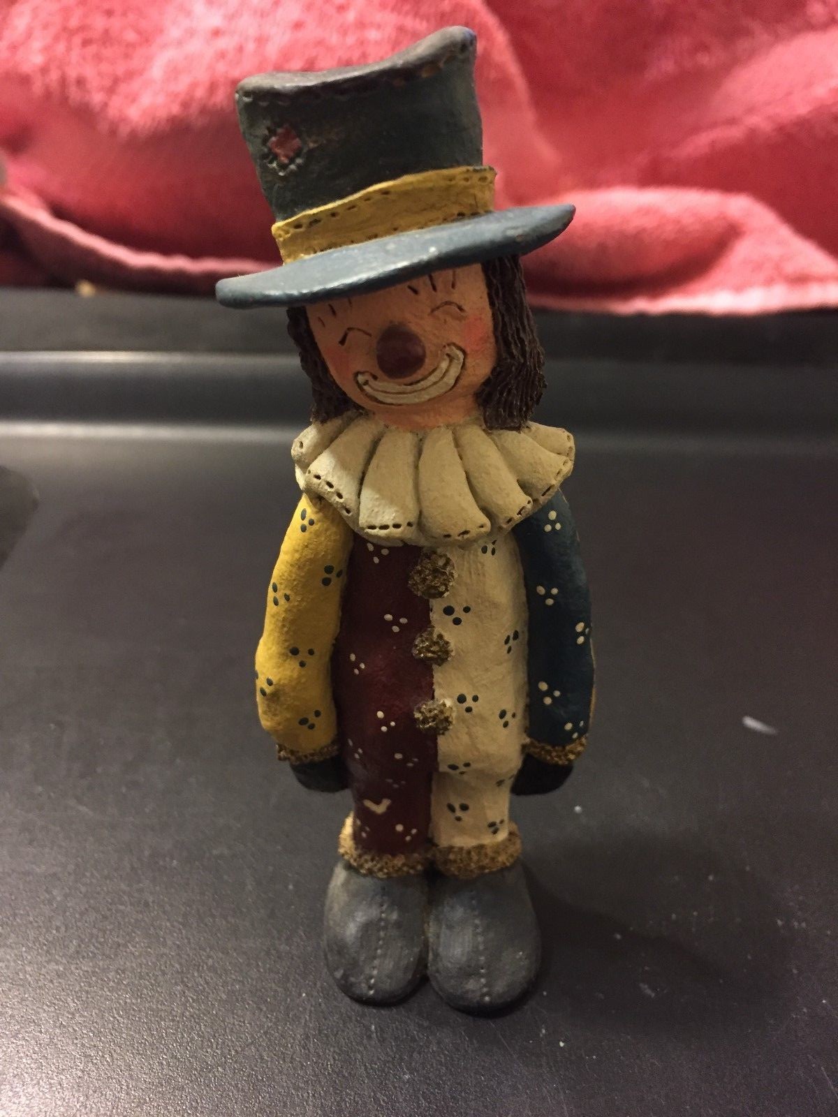 Collectible Miniature Classic Closed Eyed Jumpsuit Happy Clown Figurine