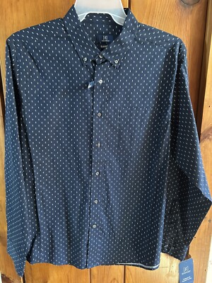 George Long Sleeve Twill Poplin Blue w/ Designs Big & Tall Men s XL 46-48 NWT